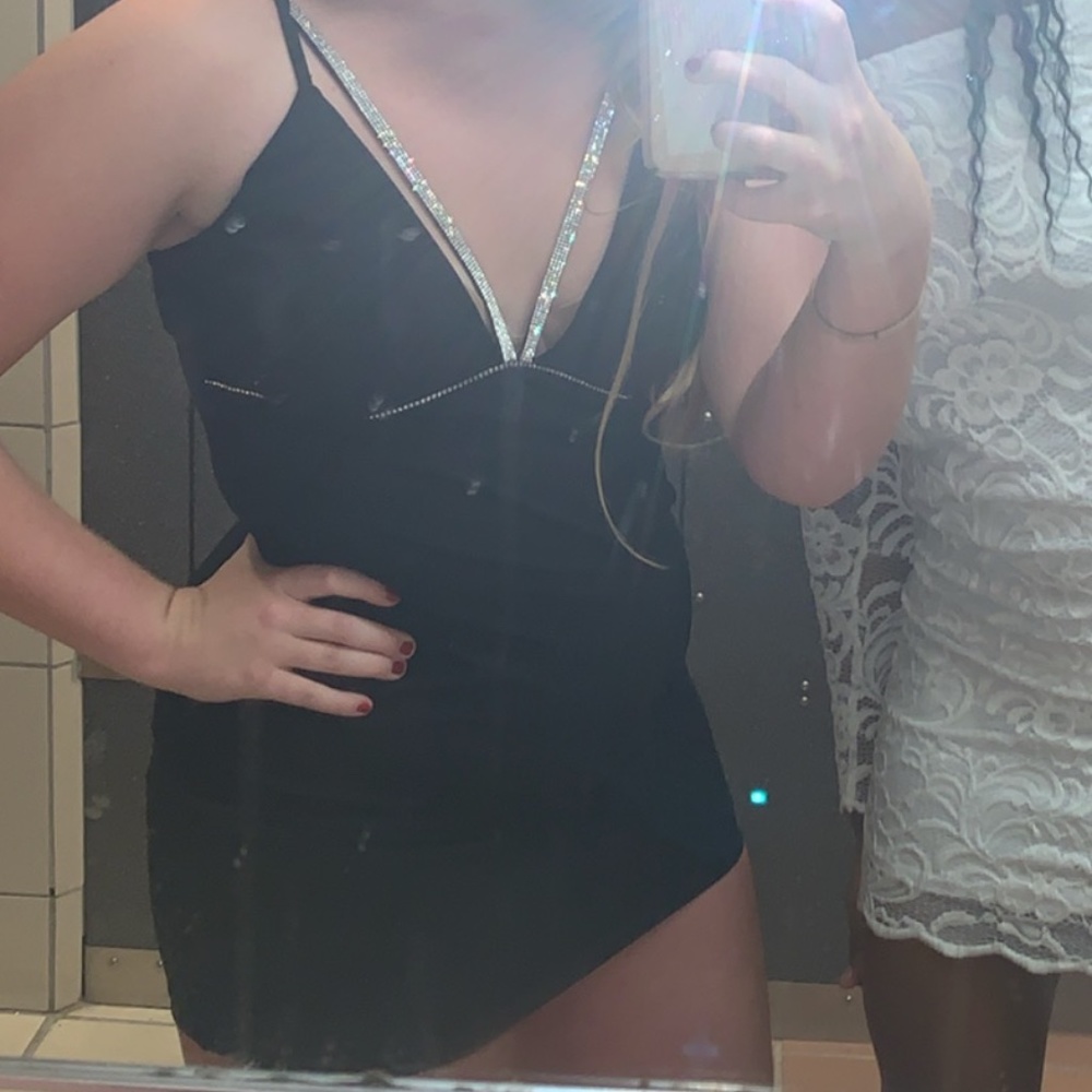 As U Wish Black dress with Silver crystal cleavage